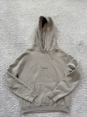 Saint Laurent Logo Hoodie Sweatshirt Beige Size M Paint Splatter